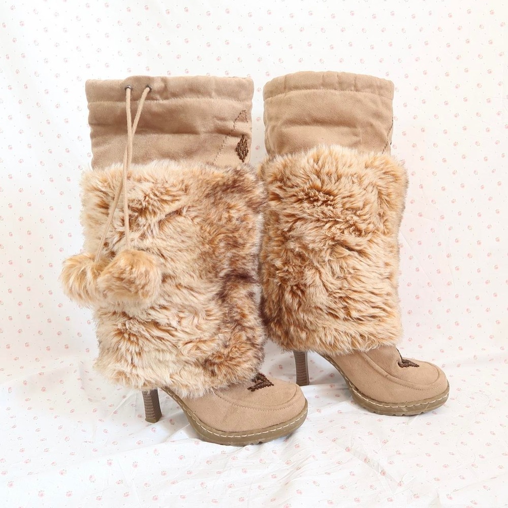 brown fur boots y2k vintage faux fur winter boots